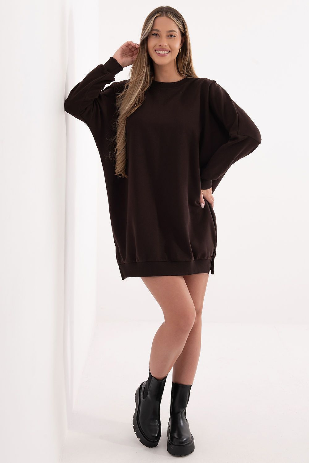 Stylish model wearing the Comfortable Cotton Spandex Daydress by Relevance, demonstrating its flattering fit and feminine silhouette for all occasions.