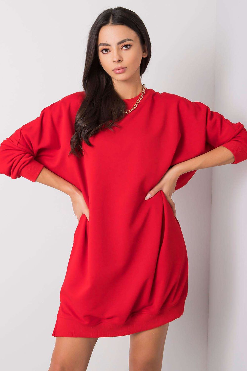 Elegant full-body view of the Relevance Cotton Spandex Daydress worn by a model, emphasizing its casual chic style and perfect fit for various occasions.