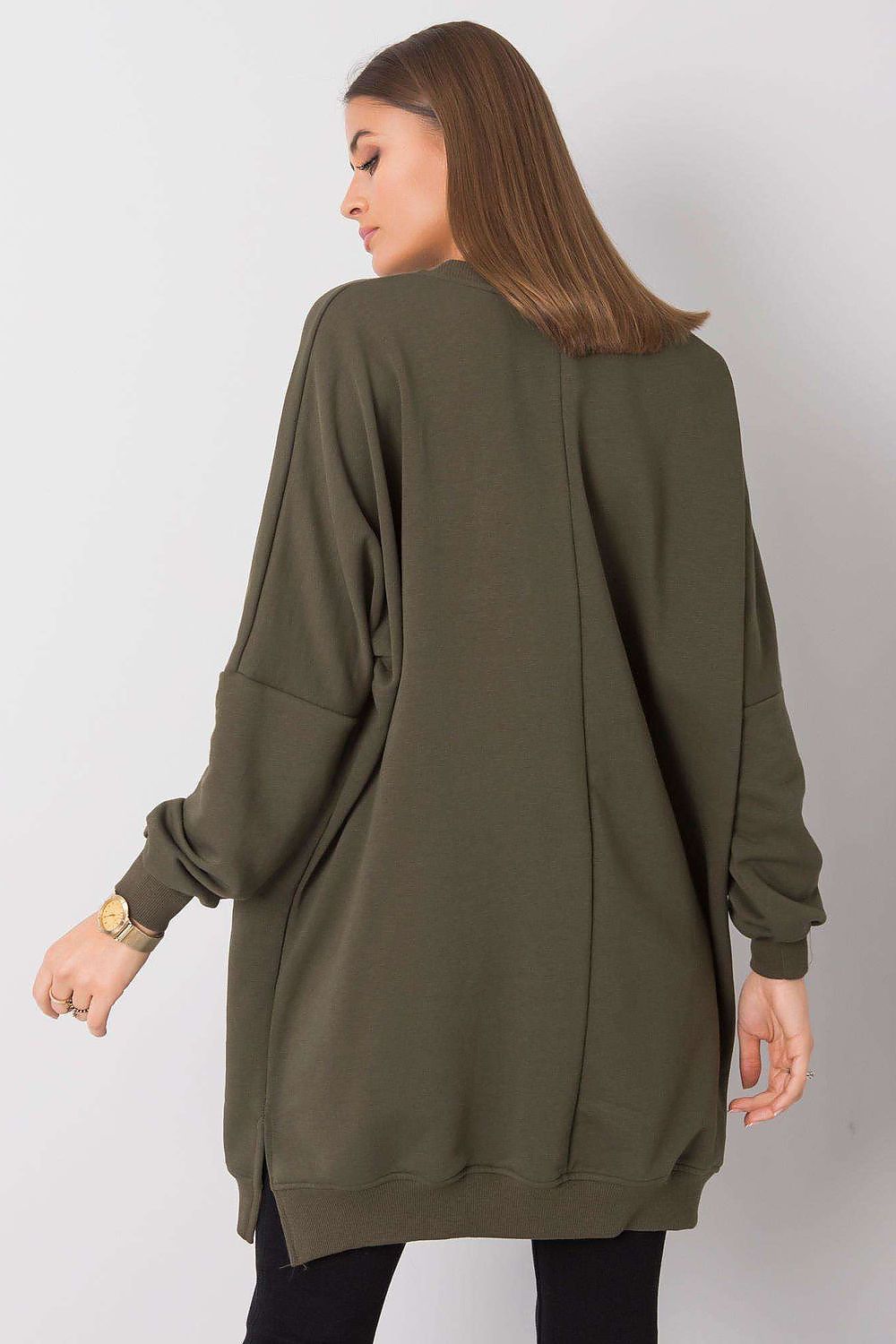 Luxurious comfortable cotton spandex daydress by Relevance, featuring a chic minimalist style, perfect for everyday elegance with a loose fit, round neckline, and long sleeves.