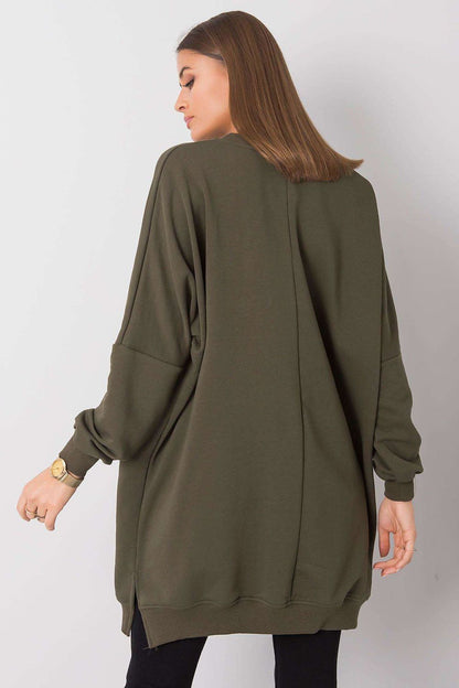 Luxurious comfortable cotton spandex daydress by Relevance, featuring a chic minimalist style, perfect for everyday elegance with a loose fit, round neckline, and long sleeves.