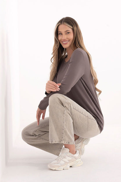Stylish long-sleeve blouse by Relevance, crafted from breathable micro modal, showcasing a timeless round neckline.