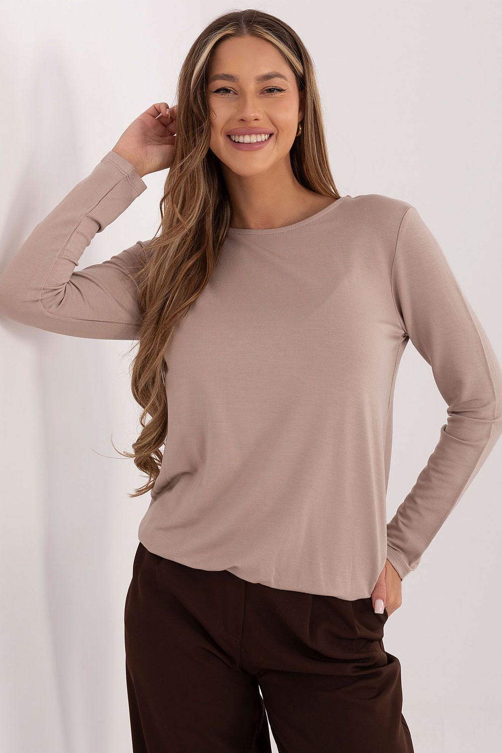 Close-up view of Relevance's Classic Comfort Blouse, highlighting the soft texture of micro modal and elegant silhouette.