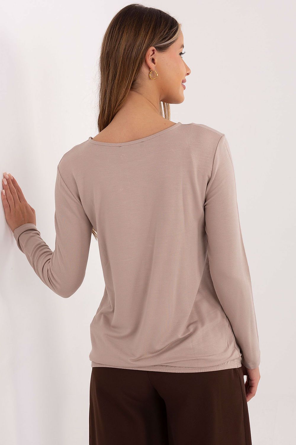 Luxurious Classic Comfort Blouse by Relevance, crafted from soft micro modal and spandex, featuring elegant long sleeves and a timeless round neckline.