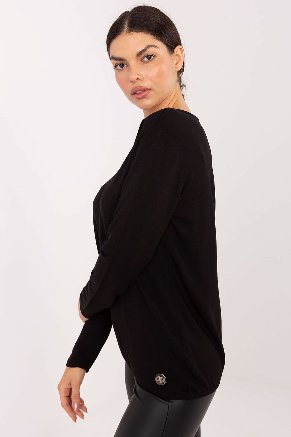 Close-up of the Relevance Classic Comfort Blouse, highlighting intricate stitching and high-quality modal material that enhances the minimalist style.