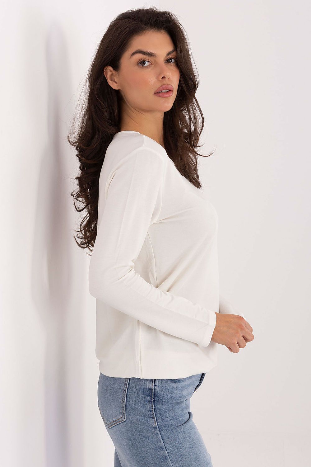 Relevance Classic Comfort Blouse displayed elegantly on a model, demonstrating the flattering fit and luxurious fabric perfect for all-day wear.