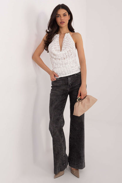 Elegant Open Back Lace Top by Italy Moda showcasing delicate lace detailing and a modern sleeveless design for a luxurious evening look.