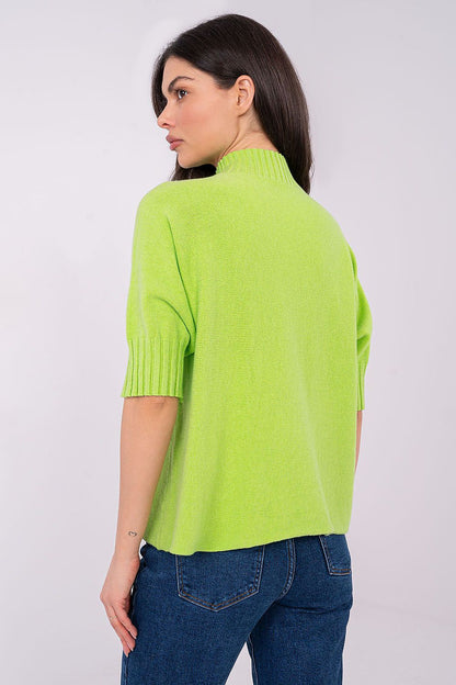 Luxurious Women's Short Sleeve Sweater by Italy Moda featuring a flattering low turtleneck, perfect for stylish office wear.