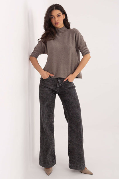 Luxurious women's short sleeve sweater with low turtleneck by Italy Moda, crafted from a soft touch blend for comfort and style in EU size 0.