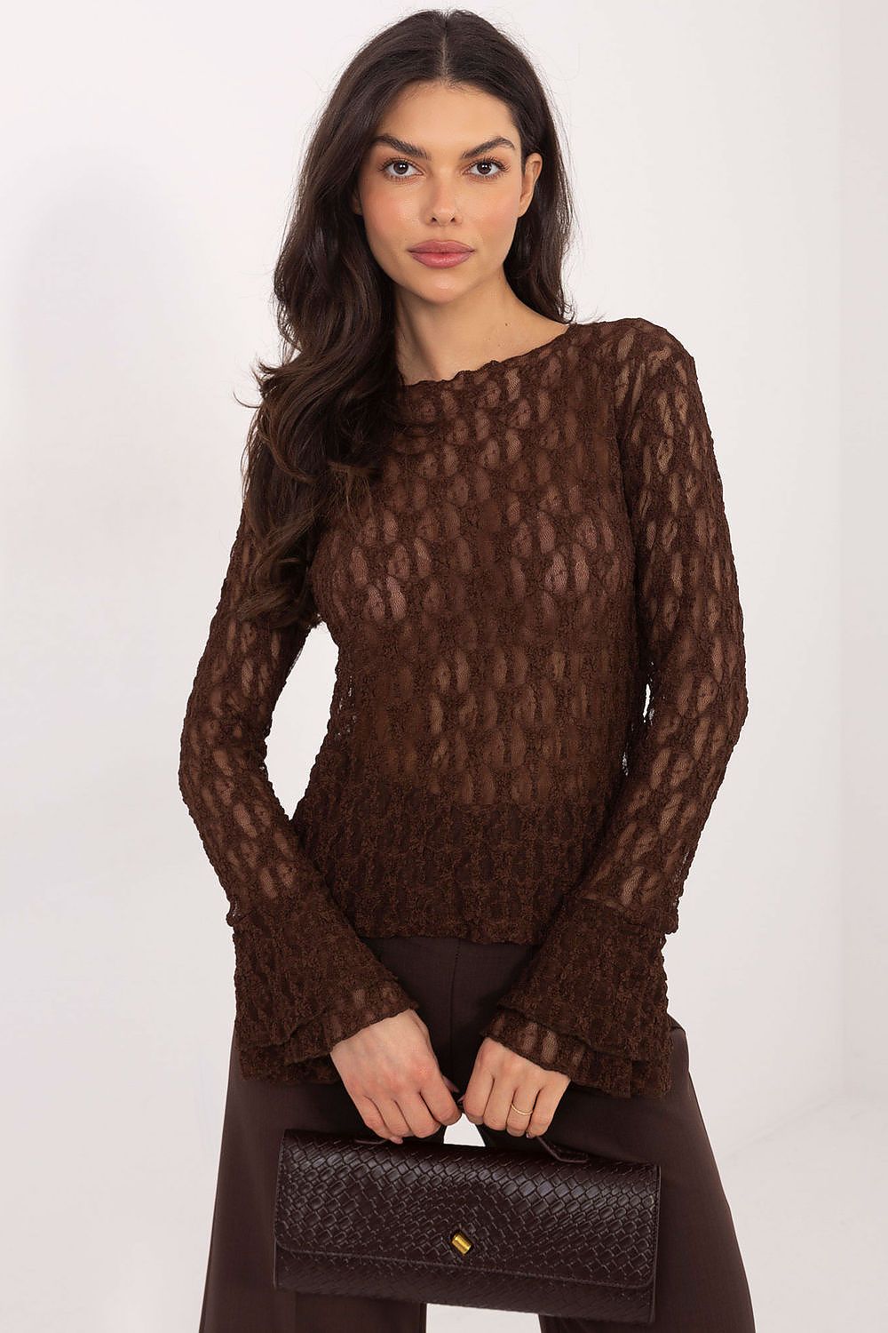Luxurious Italy Moda lace blouse showcased in EU size 0, designed for sophisticated and fashionable formal wear.