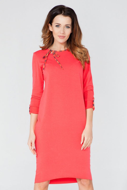 Luxurious Tuba Cut Knitted Sweatshirt Dress by Tessita with Ribbon Bow in elegant design for sizes S to XXXL