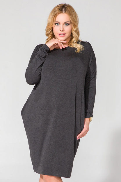 Tessita Wide Cut Knit Dress with Pockets and Raw Hem - Elegant Long Sleeve Daydress in a luxurious fabric ideal for plus sizes 44-56.