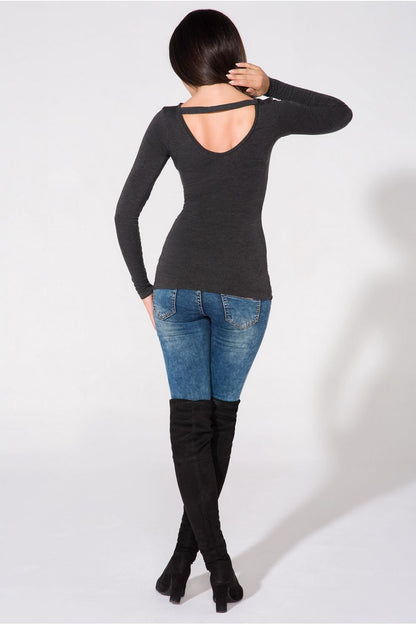 Luxury Tessita Blouse in Soft Knitwear with Unique Raw Sleeve Detail and Elegant Neckline - A sophisticated piece that combines comfort and style.