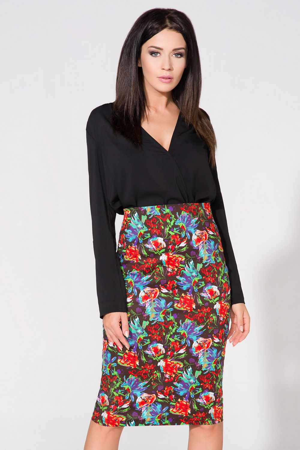 Elegant Floral Pencil Skirt with Back Zipper and Slit by Tessita, showcasing a stylish floral design perfect for sophisticated occasions.