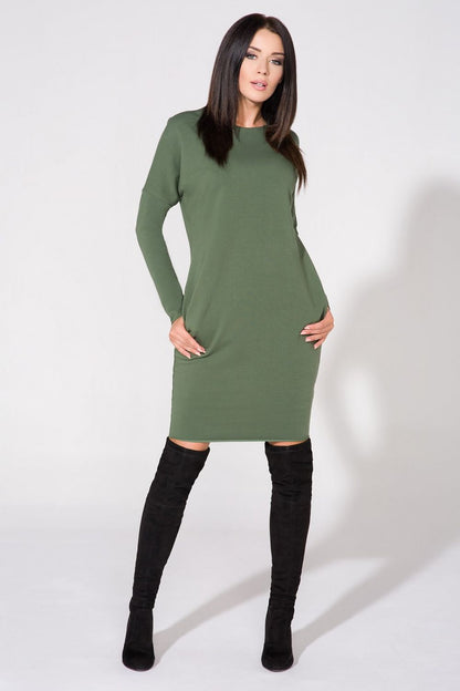 Chic Evening Dress with Pockets and Raw Edge Detail by Tessita, showcasing elegant cotton blend design with pockets and a refined collar.