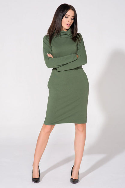 Stylish Elegant Knit Dress with Raw Edges and Seam Pockets by Tessita, showcasing luxury fabric and contemporary design.