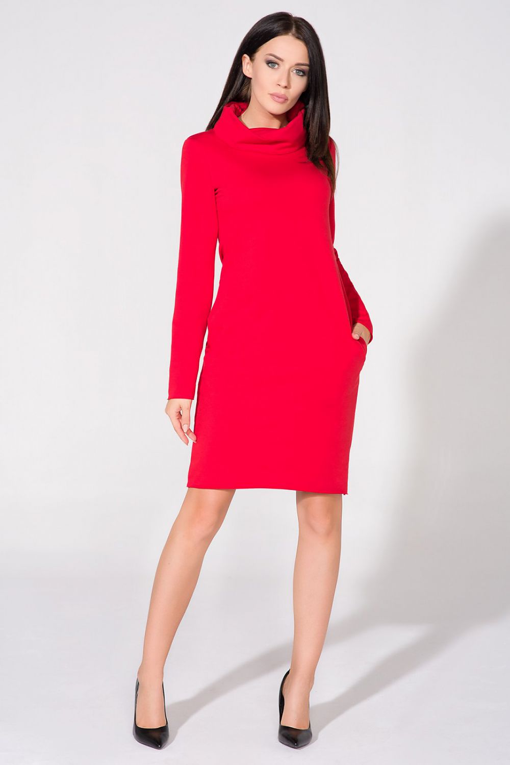 Elegant Knit Dress with Raw Edges and Seam Pockets by Tessita - Versatile fashion piece available in various sizes, perfect for any occasion.