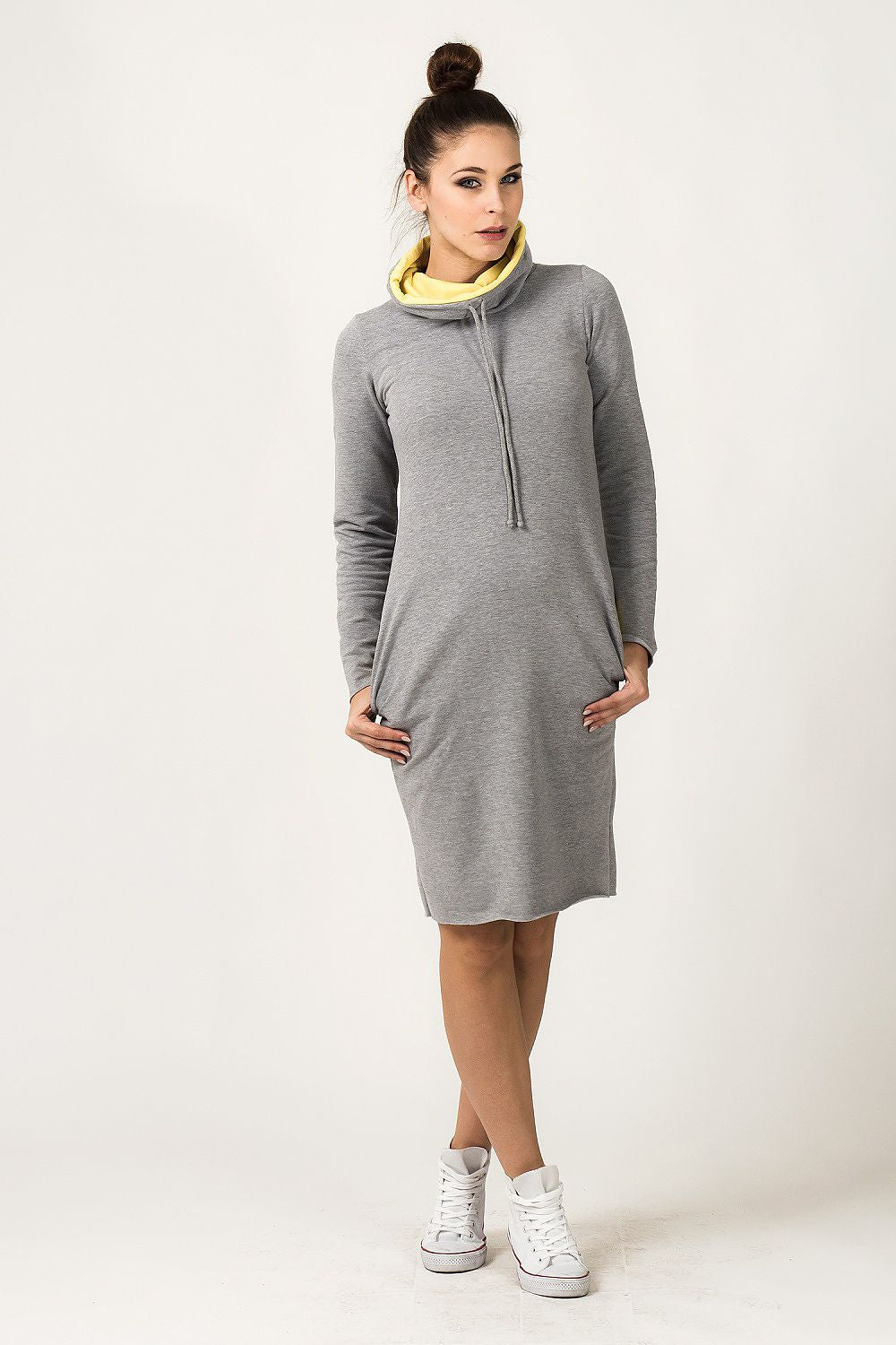 Stylish Sporty Tessita Daydress with rich sweatshirt texture and chic turtleneck collar detail, from designer Tessita.