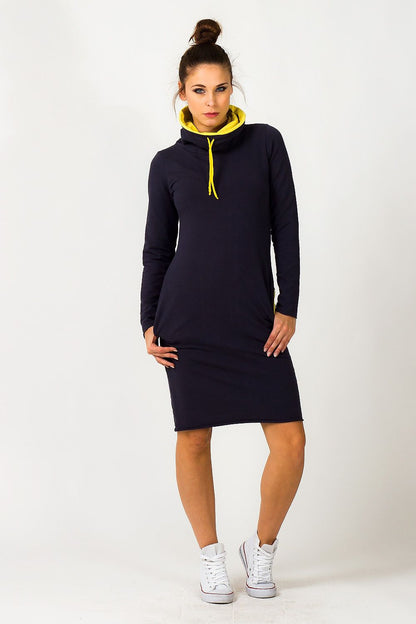 Stylish Sporty Tessita Daydress with lively patterns and a fashionable contrasting turtleneck collar, designed for a luxurious casual outfit.