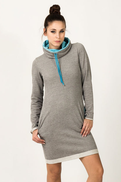 Elegant Tessita Sporty Daydress in vibrant sweatshirt fabric featuring a chic turtleneck collar, perfect for luxury casual wear.