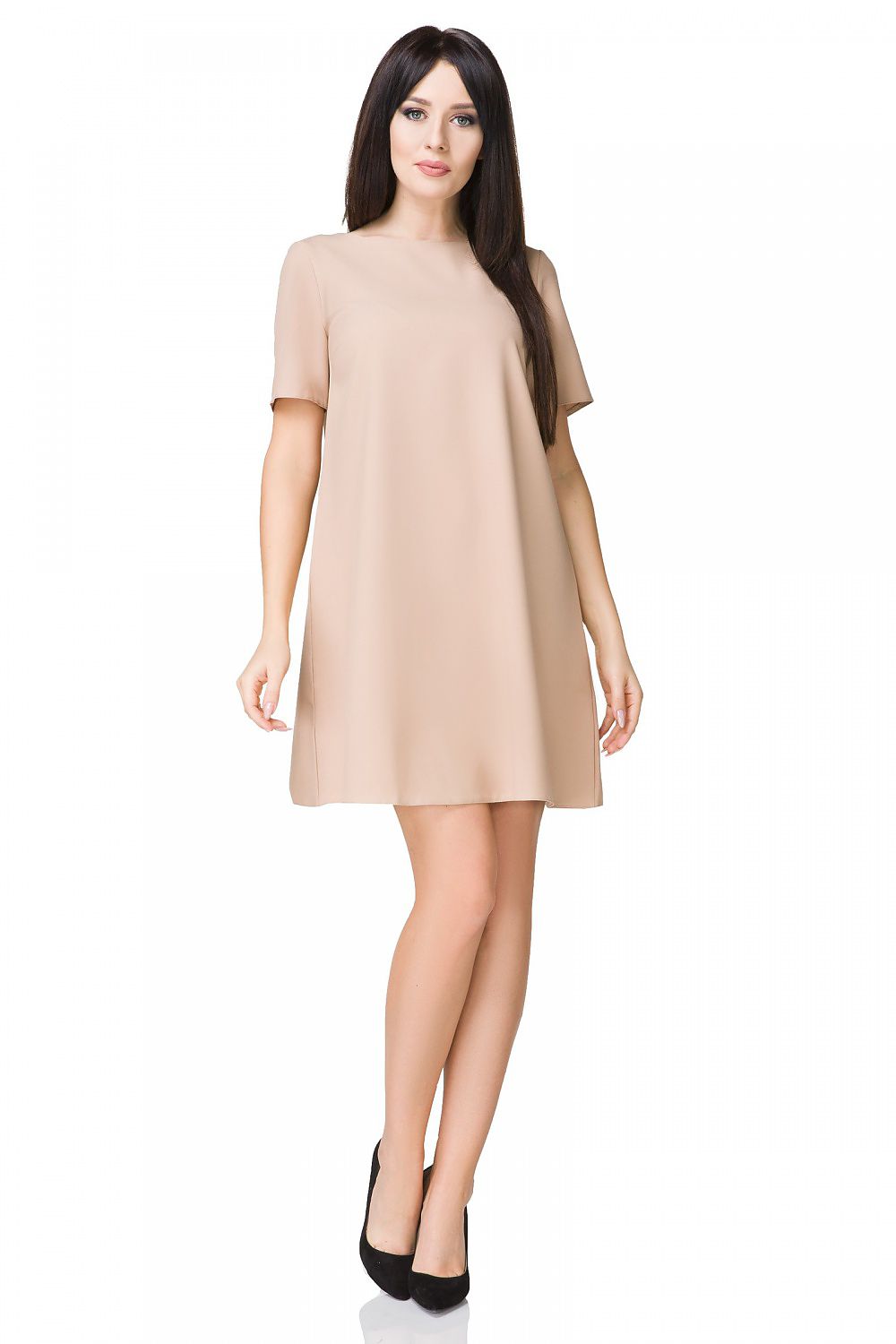 Elegant Tessita Cocktail Dress displayed on a model, highlighting its flattering silhouette and fashionable short sleeves ideal for any figure.