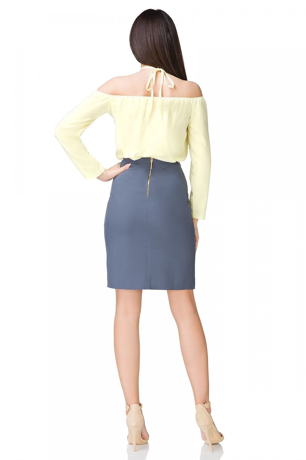 Model wearing Elegant Tessita Blouse with Neck Tie, 7/8 Sleeves - a timeless piece suitable for all occasions by Tessita.