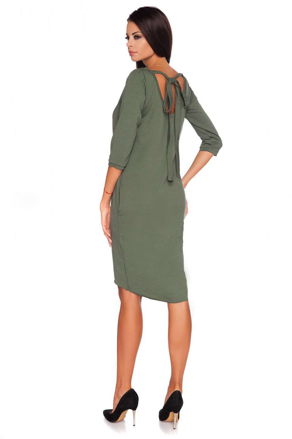 Back view of the Luxury Knitwear Daydress with elegant bow straps by Tessita, perfect for any elegant occasion.