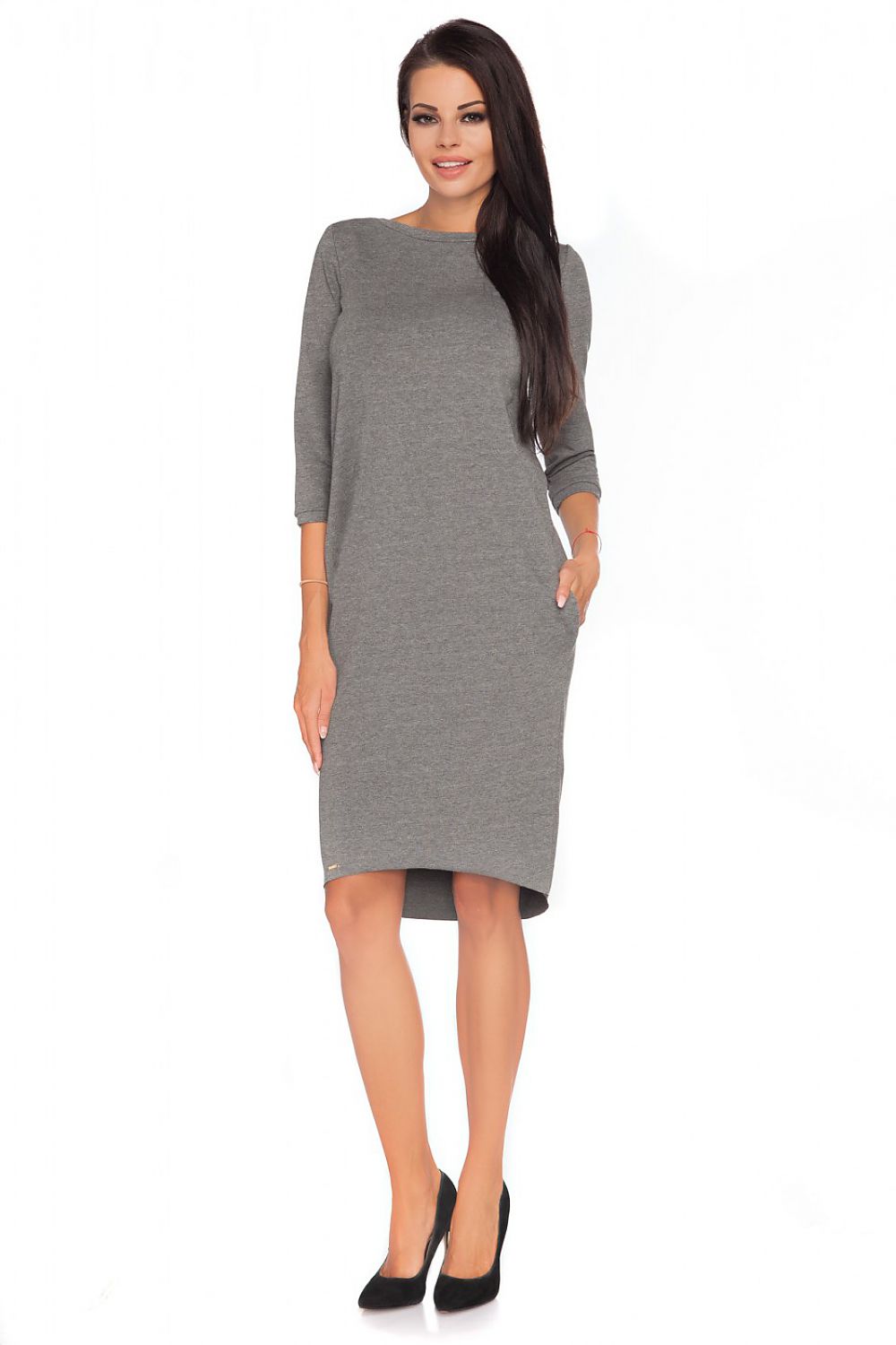 Elegant Luxury Knitwear Daydress by Tessita featuring decorative bow straps and pockets, perfect for any occasion.