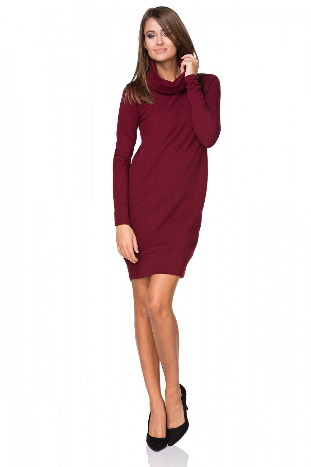 Tessita luxury cotton-blend knitted daydress featuring a double turtleneck and ribbed hem, elegantly styled for chic daytime wear.