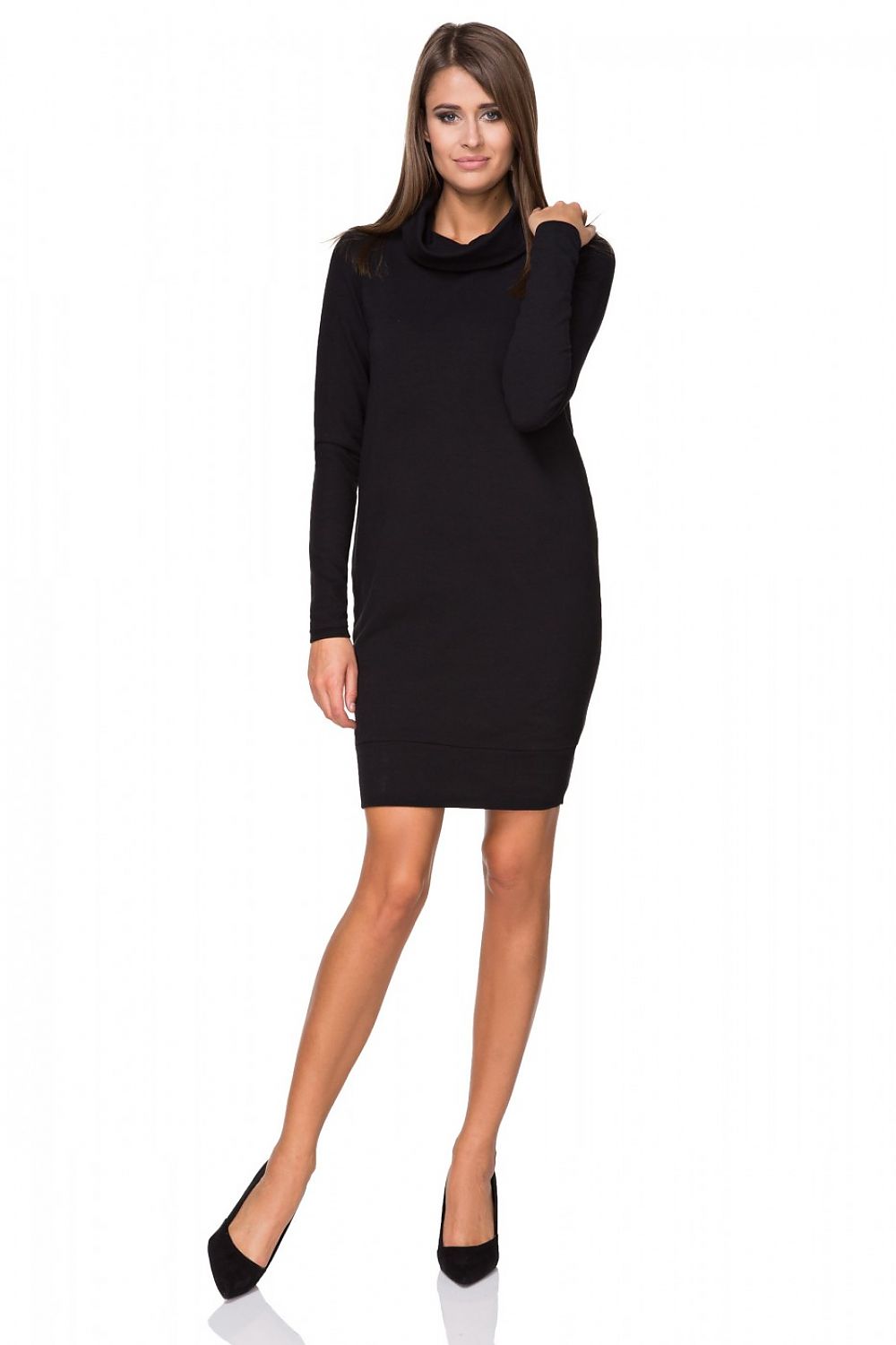 Back view of Tessita's luxury knitted daydress emphasizing the flawless craftsmanship and comfortable fit with a chic turtleneck.