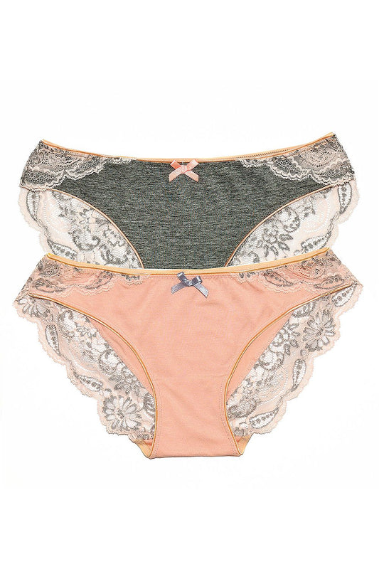 Exclusive Enfin Brazilian Panties Set featuring luxurious lace designs in peach and grey, ideal for comfort and style in underwear.