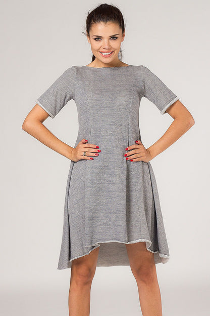Tessita Grey Quilted Daydress featuring an elegant flared hem, perfect for luxurious casual wear.