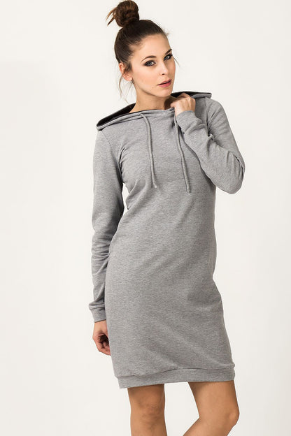 Tessita sporty hooded daydress displayed on a hanger, highlighting its stylish design and luxurious cotton-blend fabric.