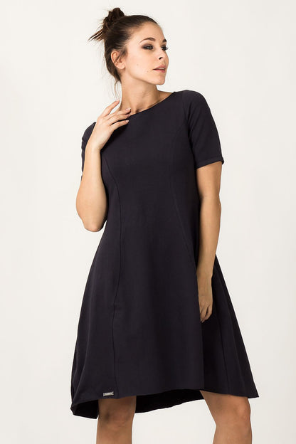 Sophisticated Tessita Grey Quilted Daydress with a graceful flared hem, ideal for elevating casual wardrobes.