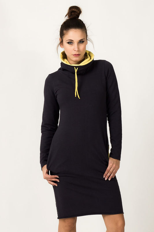 Sporty Tessita Daydress in colourful sweatshirt fabric designed for elegance with a contrasting turtleneck collar, perfect for chic casual wear.