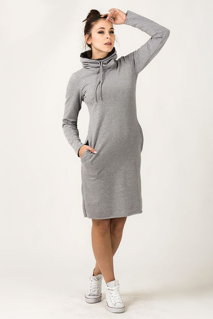 Back view of the sporty Tessita Daydress demonstrating its fashionable silhouette and soft sweatshirt fabric, designed for comfort and style.