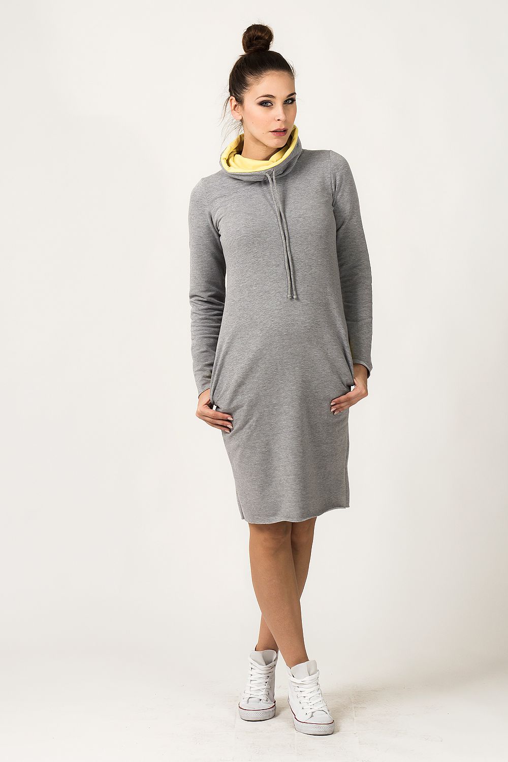 Elegant Sporty Tessita Daydress in vibrant sweatshirt fabric featuring a contrasting turtleneck collar by Tessita.