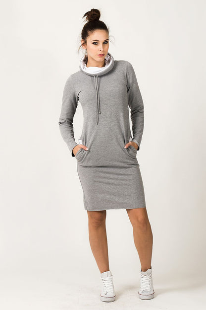 Luxurious Sporty Tessita Daydress in playful sweatshirt fabric with a fashionable contrasting turtleneck collar by Tessita.