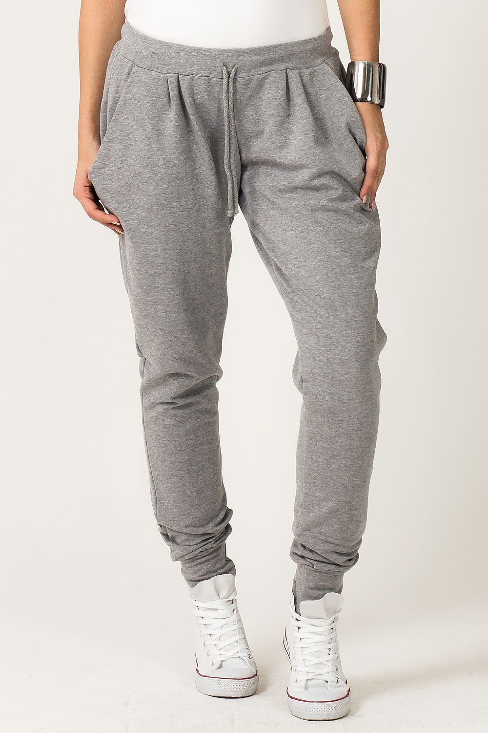 Tessita Luxury Light Grey Tracksuit Trousers with Wide Ribbed Cuffs, showcasing the premium sweat fabric and stylish design for ultimate comfort.