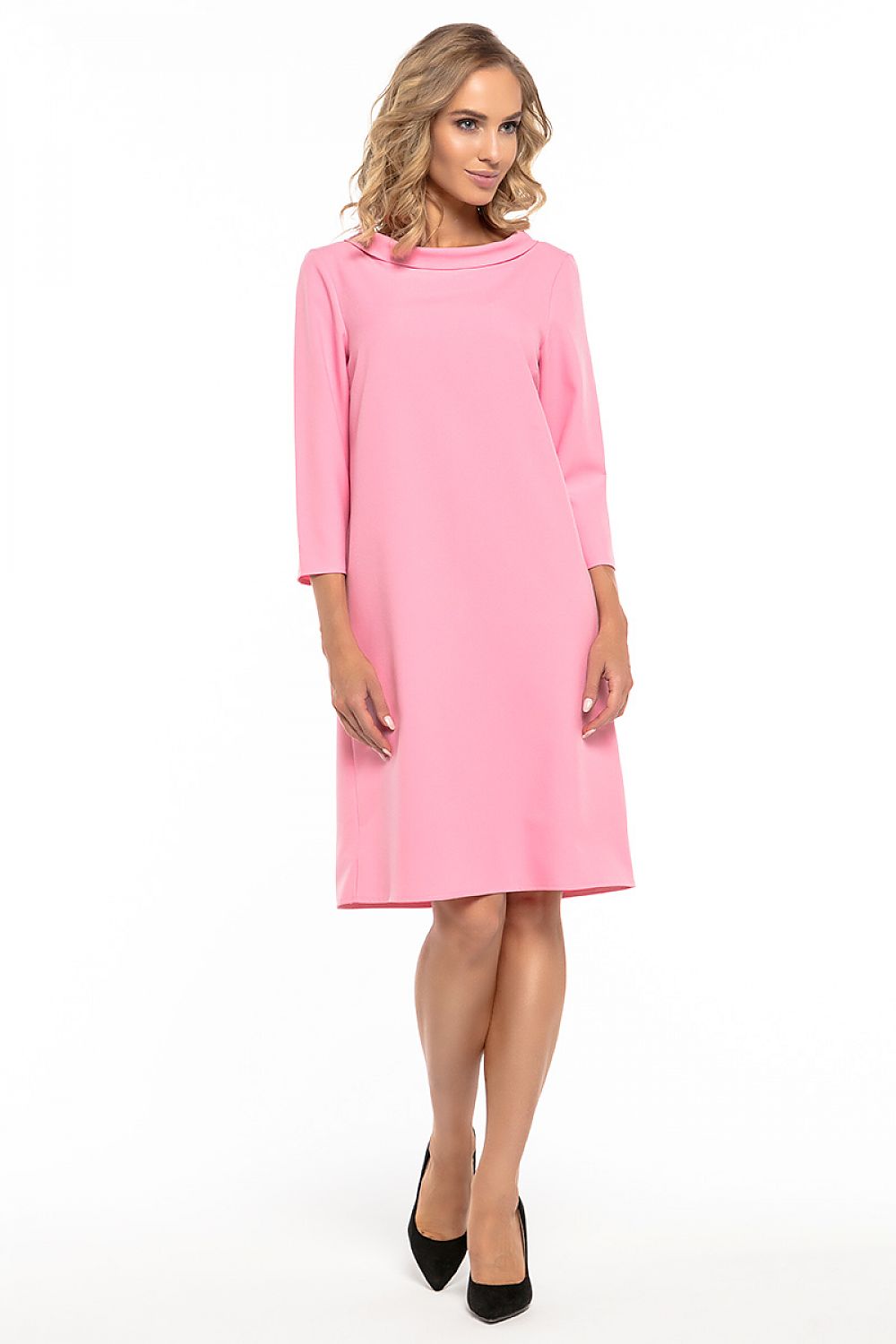 Elegant Jackie Kennedy style woven dress featuring a collar and 3/4 length sleeves by Tessita, showcasing luxury craftsmanship and timeless fashion.