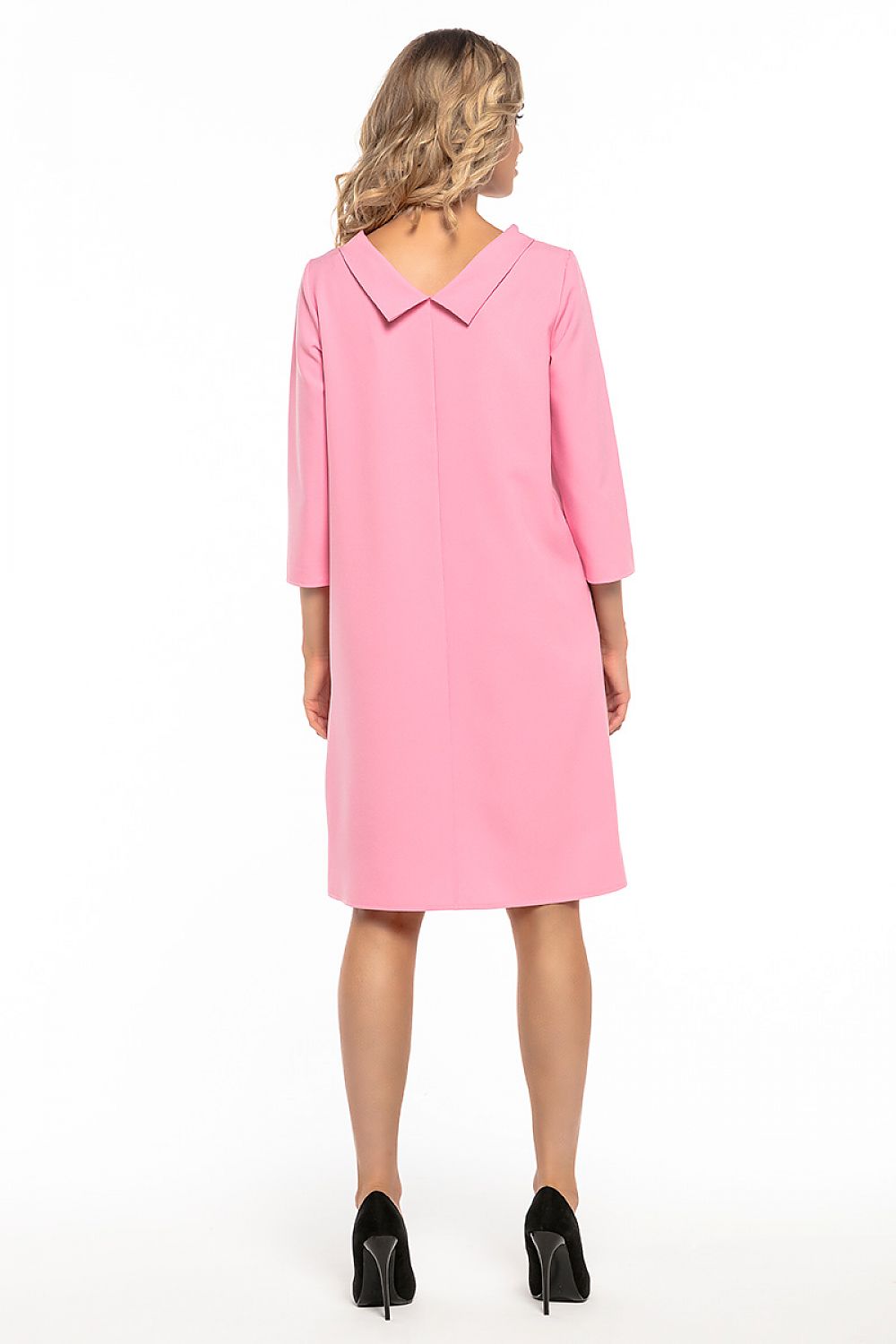 Close-up of the exquisite collar detail and 3/4 length sleeves of the Jackie Kennedy style woven dress by Tessita, highlighting the dress's sophisticated design and high-quality fabric.