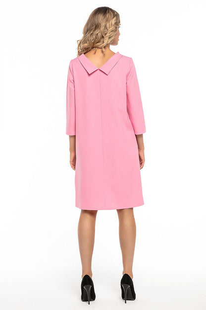 Close-up of the exquisite collar detail and 3/4 length sleeves of the Jackie Kennedy style woven dress by Tessita, highlighting the dress's sophisticated design and high-quality fabric.