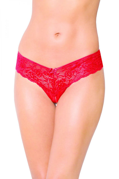 Luxe SoftLine Collection T-Back thong featuring an exquisite lace cut-out design and open crotch detail, crafted for a luxurious lingerie experience.