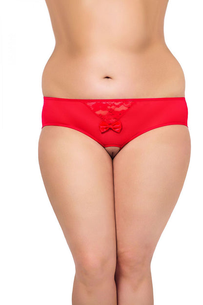 Luxurious open crotch tulle bikini bottoms with lace insert from SoftLine Collection, designed for curvy figures, offering a seductive glimpse of elegance.