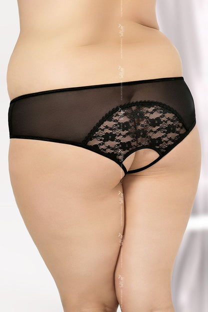 Elegant lace-insert tulle bikini bottoms from SoftLine Collection, crafted for curvy figures, radiating confidence and sensuality.