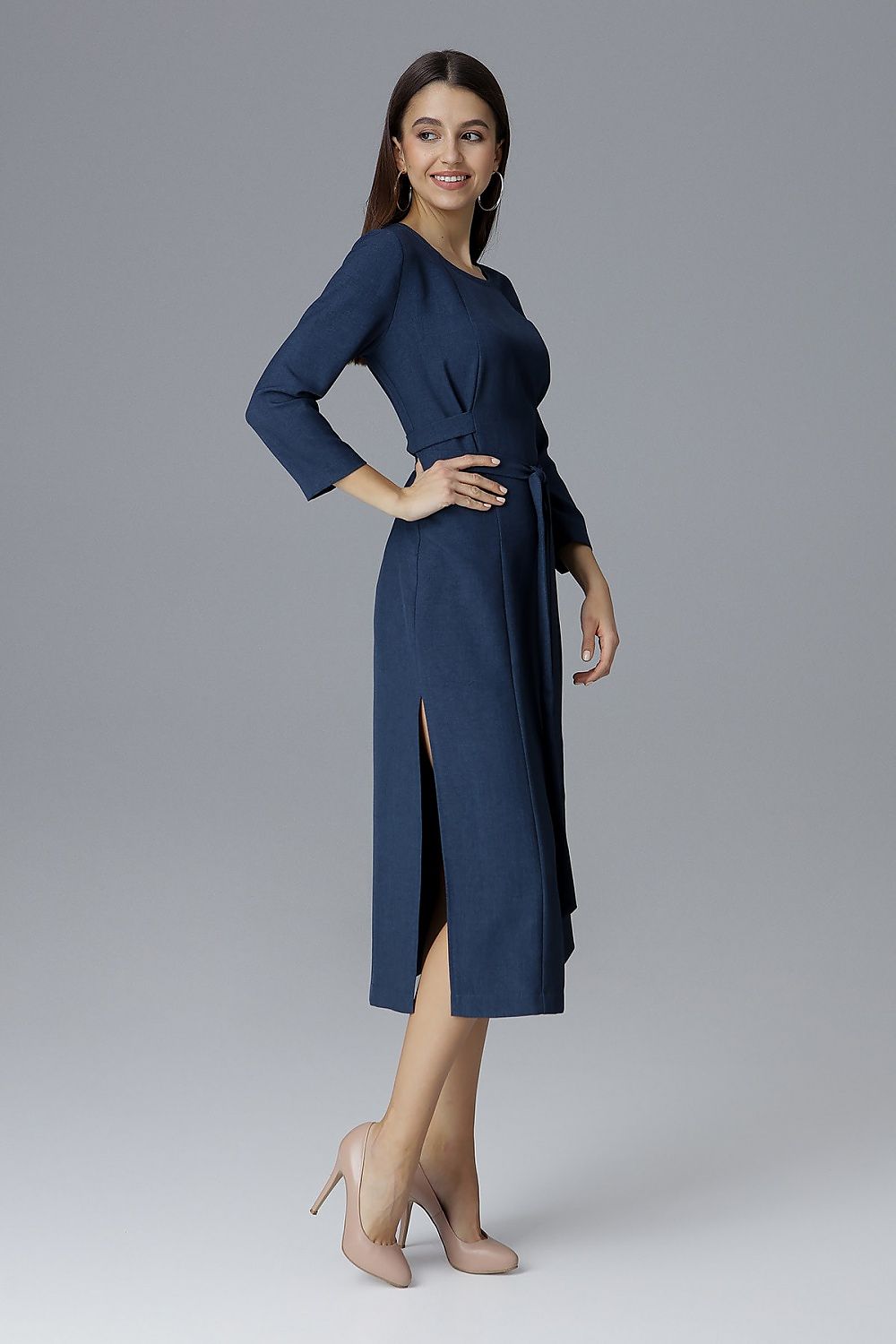 Sophisticated Figl cocktail dress featuring a flattering design with waist tie and chic side slits for added elegance.