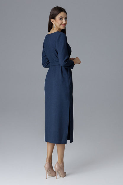 Elegant Figl Cocktail Dress featuring 3/4 sleeves, waist tie, and chic side slits, perfect for special occasions.