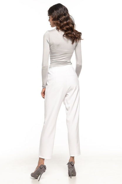 Elegant Tessita Women's Cigarette Trousers featuring tailored fit, pockets, and decorative pleats, ideal for sophisticated and casual styles.