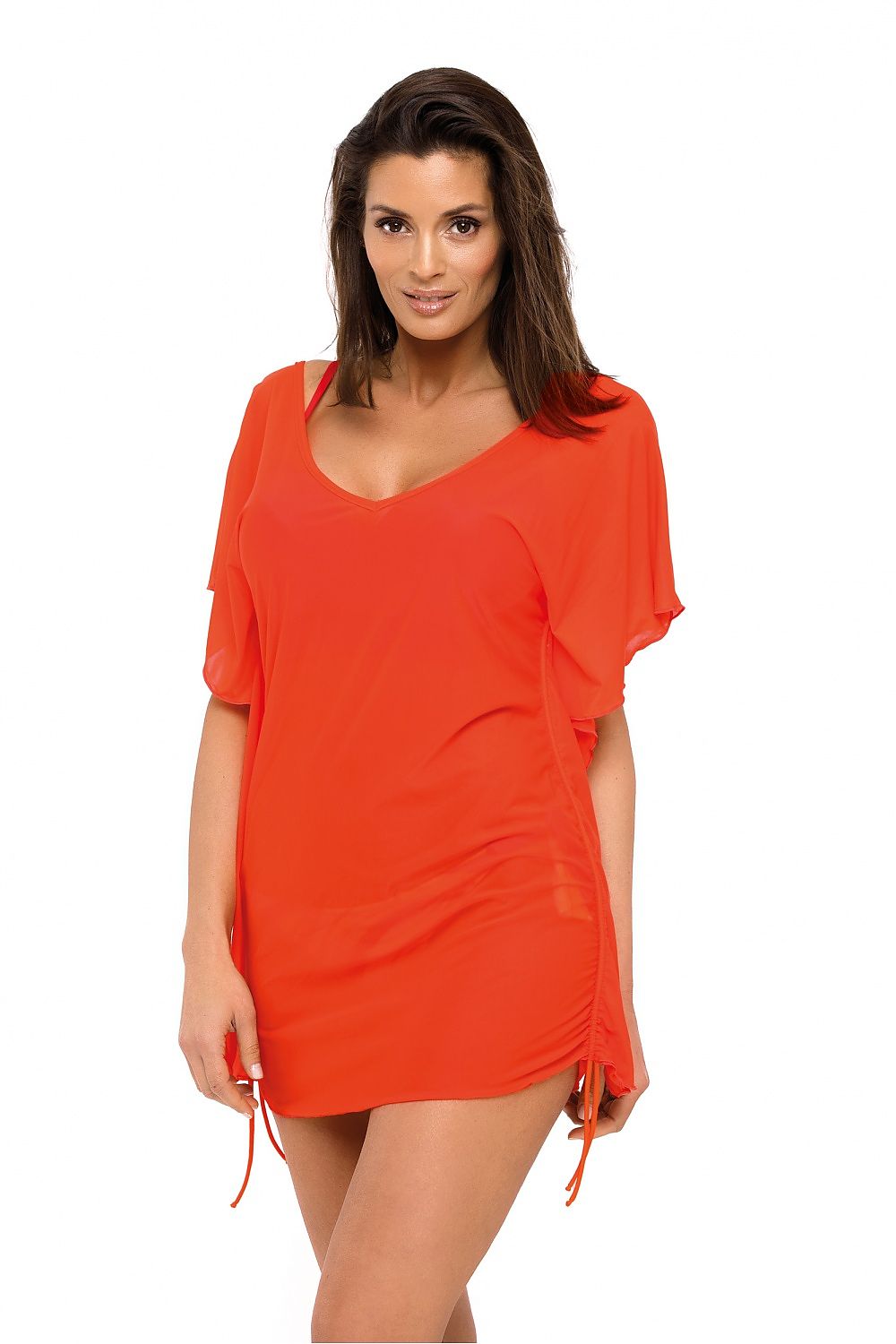 Chic Marko Beach Tunic showcasing a fashionable mesh tulle design, elegantly draping for a flattering fit.
