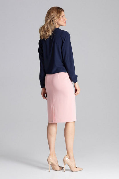 Close-up of the Elegant Figl Blouse With Envelope Neckline And Elastic Finish, highlighting the sophisticated detailing and elastic accents.