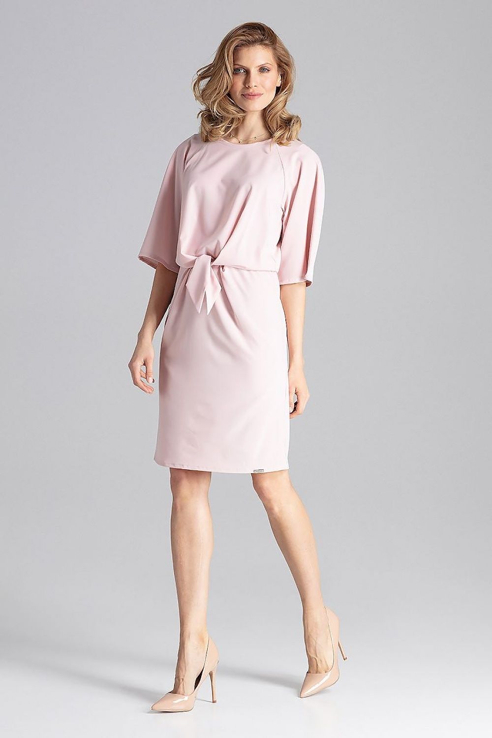 Elegant Knee-Length Daydress by Figl styled with accessories, demonstrating its versatility for both casual and formal occasions.